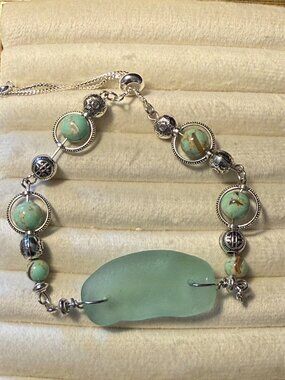Rare Caribbean Aqua – Dominican Republic Sea Glass & Natural Stone Bracelet